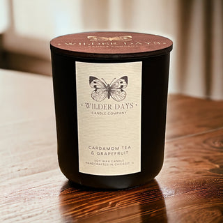 Hand-poured soy candle with X wood wick by Wilder Days Candle Company in Chicago