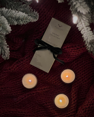 Holiday Trio Collection contains three 2.5 ounce 100% soy candles and clean fragrance oils.