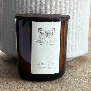 Hand-poured soy candle with X wood wick by Wilder Days Candle Company in Chicago