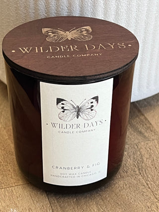 Hand-poured soy candle with X wood wick by Wilder Days Candle Company in Chicago